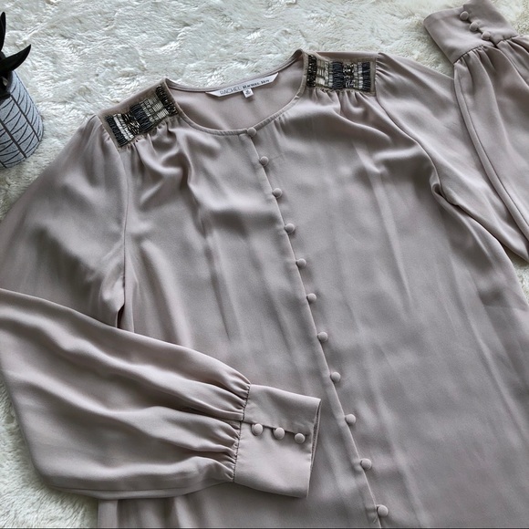 RACHEL Rachel Roy Tops - Rachel Roy beaded tan blouse size medium